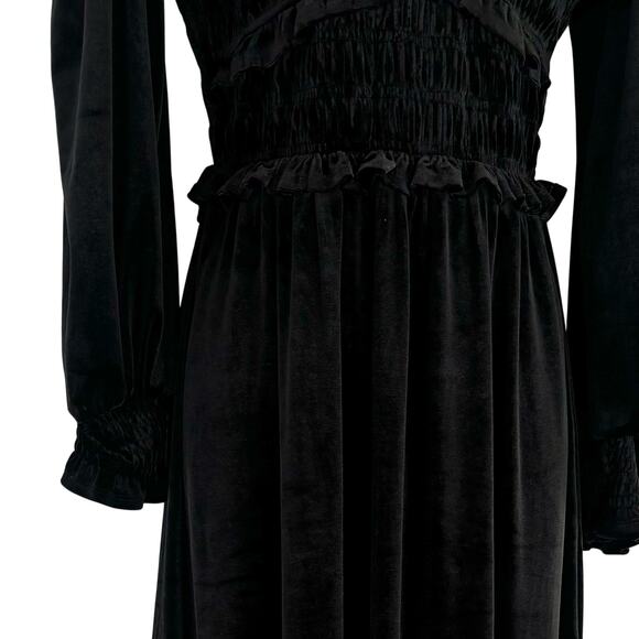 Blu Pepper Velvet Black Smocked Ruffle Maxi Dress Size S - Picture 5 of 6